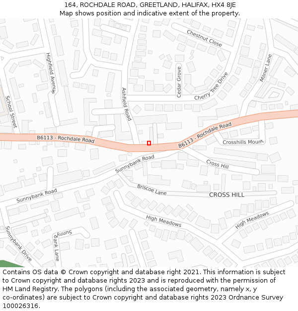 164, ROCHDALE ROAD, GREETLAND, HALIFAX, HX4 8JE: Location map and indicative extent of plot