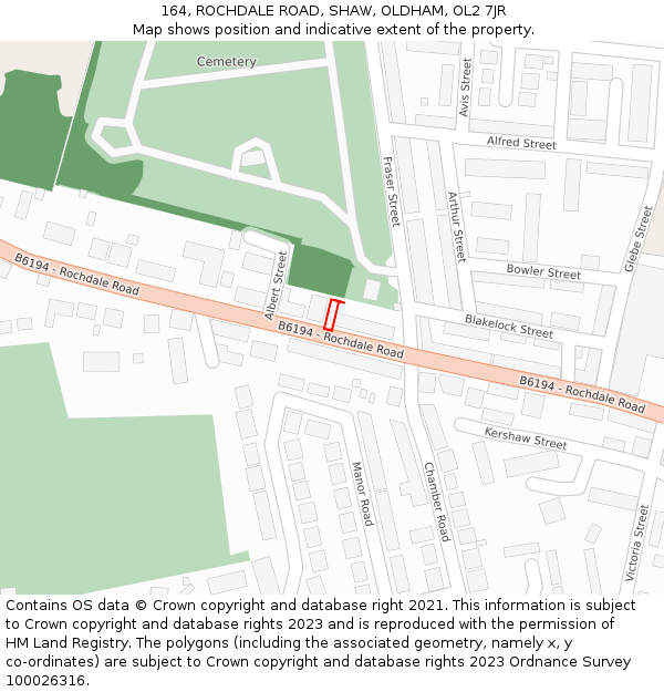 164, ROCHDALE ROAD, SHAW, OLDHAM, OL2 7JR: Location map and indicative extent of plot