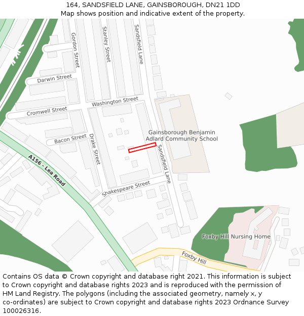 164, SANDSFIELD LANE, GAINSBOROUGH, DN21 1DD: Location map and indicative extent of plot