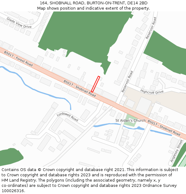 164, SHOBNALL ROAD, BURTON-ON-TRENT, DE14 2BD: Location map and indicative extent of plot