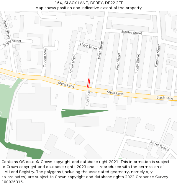 164, SLACK LANE, DERBY, DE22 3EE: Location map and indicative extent of plot