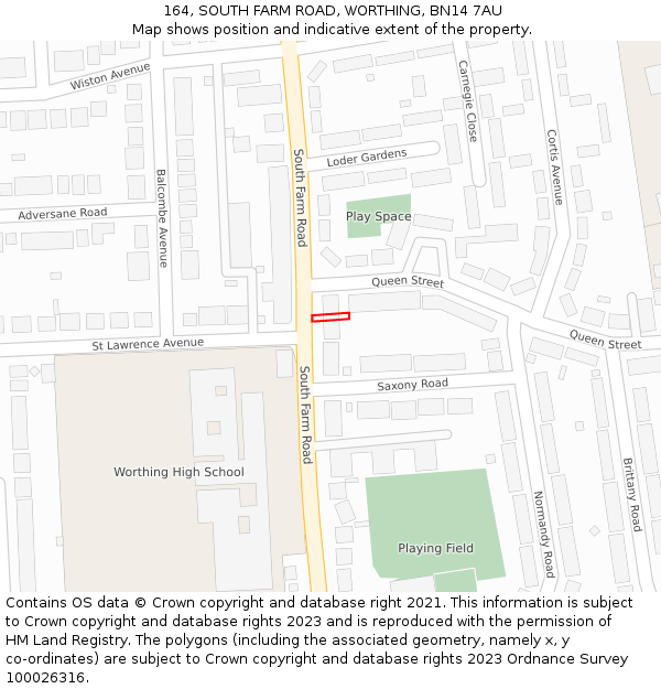 164, SOUTH FARM ROAD, WORTHING, BN14 7AU: Location map and indicative extent of plot