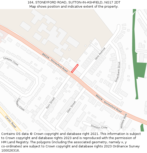 164, STONEYFORD ROAD, SUTTON-IN-ASHFIELD, NG17 2DT: Location map and indicative extent of plot