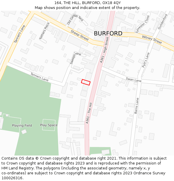 164, THE HILL, BURFORD, OX18 4QY: Location map and indicative extent of plot