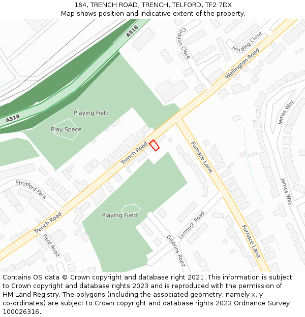 164, TRENCH ROAD, TRENCH, TELFORD, TF2 7DX: Location map and indicative extent of plot