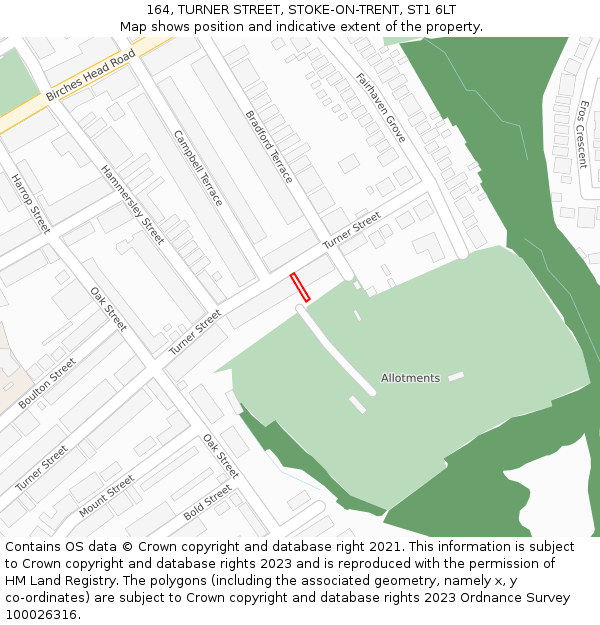 164, TURNER STREET, STOKE-ON-TRENT, ST1 6LT: Location map and indicative extent of plot