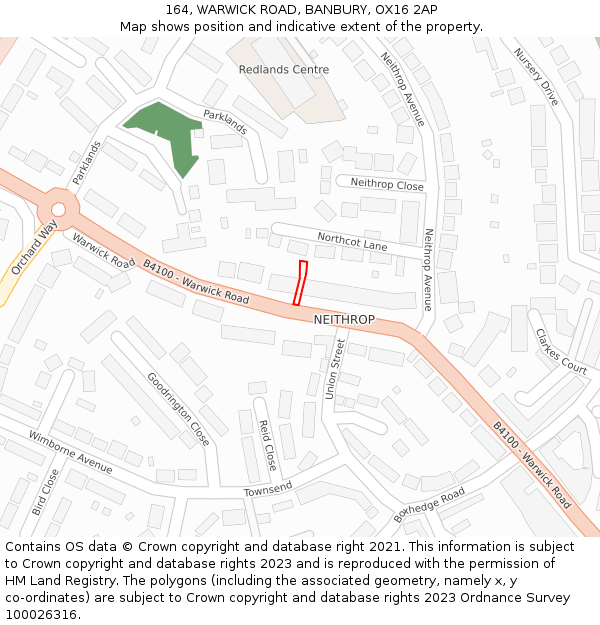 164, WARWICK ROAD, BANBURY, OX16 2AP: Location map and indicative extent of plot