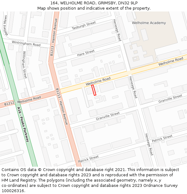 164, WELHOLME ROAD, GRIMSBY, DN32 9LP: Location map and indicative extent of plot