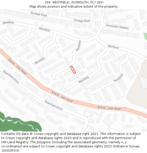 164, WESTFIELD, PLYMOUTH, PL7 2EH: Location map and indicative extent of plot