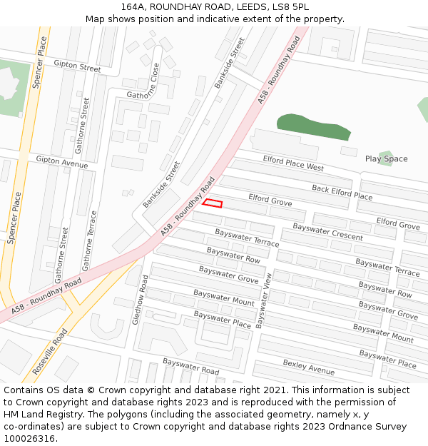 164A, ROUNDHAY ROAD, LEEDS, LS8 5PL: Location map and indicative extent of plot