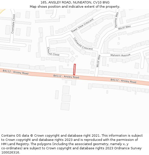 165, ANSLEY ROAD, NUNEATON, CV10 8NG: Location map and indicative extent of plot
