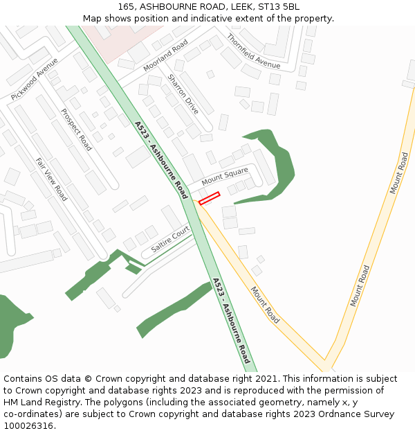 165, ASHBOURNE ROAD, LEEK, ST13 5BL: Location map and indicative extent of plot