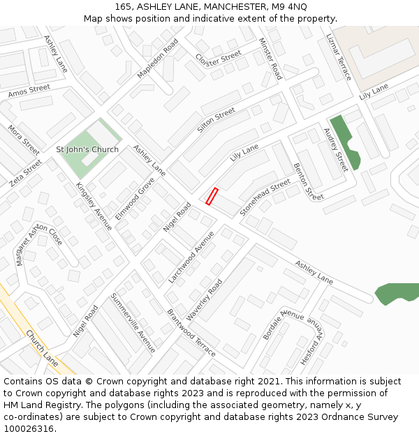 165, ASHLEY LANE, MANCHESTER, M9 4NQ: Location map and indicative extent of plot