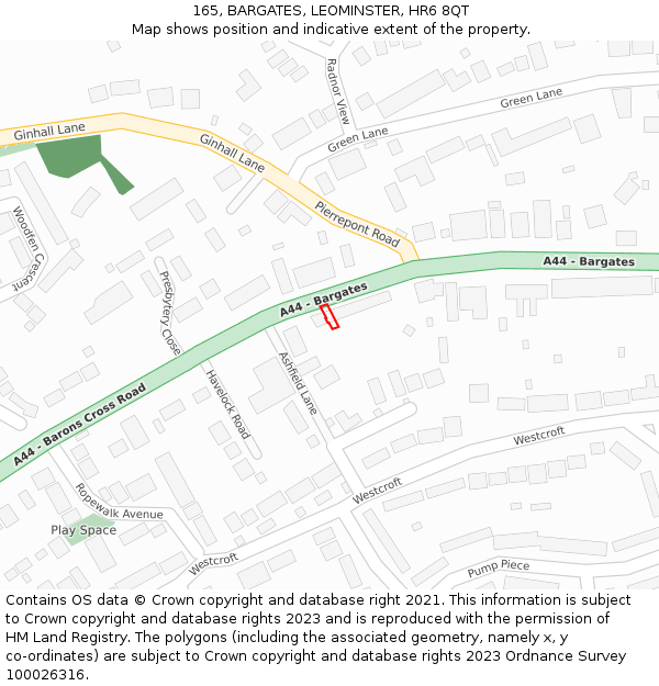 165, BARGATES, LEOMINSTER, HR6 8QT: Location map and indicative extent of plot