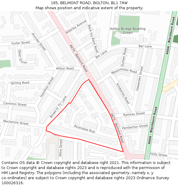 165, BELMONT ROAD, BOLTON, BL1 7AW: Location map and indicative extent of plot