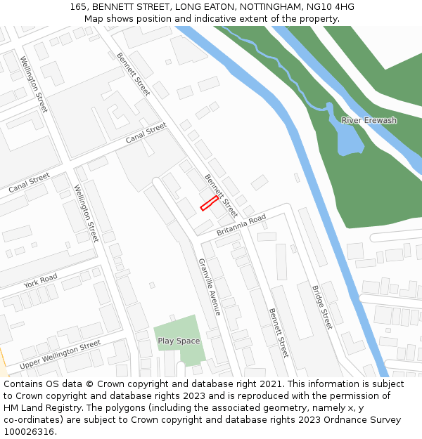 165, BENNETT STREET, LONG EATON, NOTTINGHAM, NG10 4HG: Location map and indicative extent of plot