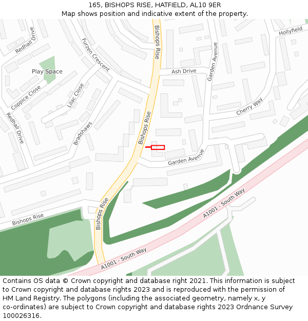 165, BISHOPS RISE, HATFIELD, AL10 9ER: Location map and indicative extent of plot