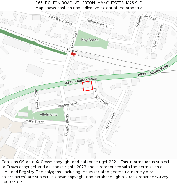 165, BOLTON ROAD, ATHERTON, MANCHESTER, M46 9LD: Location map and indicative extent of plot
