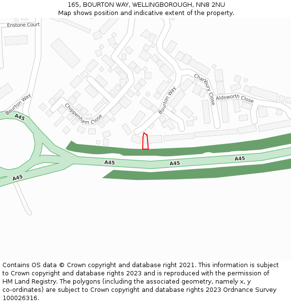 165, BOURTON WAY, WELLINGBOROUGH, NN8 2NU: Location map and indicative extent of plot