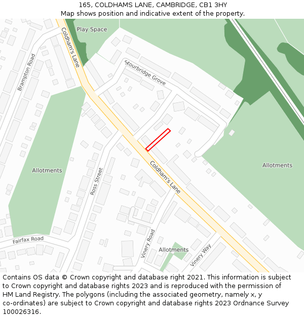 165, COLDHAMS LANE, CAMBRIDGE, CB1 3HY: Location map and indicative extent of plot