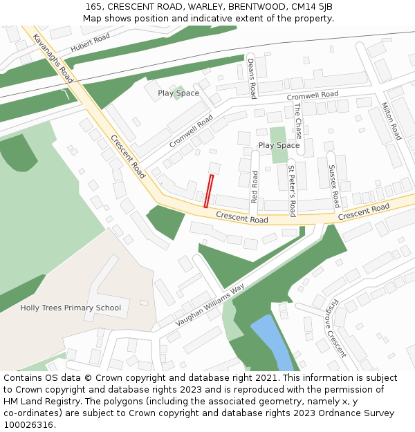 165, CRESCENT ROAD, WARLEY, BRENTWOOD, CM14 5JB: Location map and indicative extent of plot