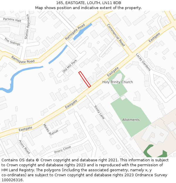 165, EASTGATE, LOUTH, LN11 8DB: Location map and indicative extent of plot