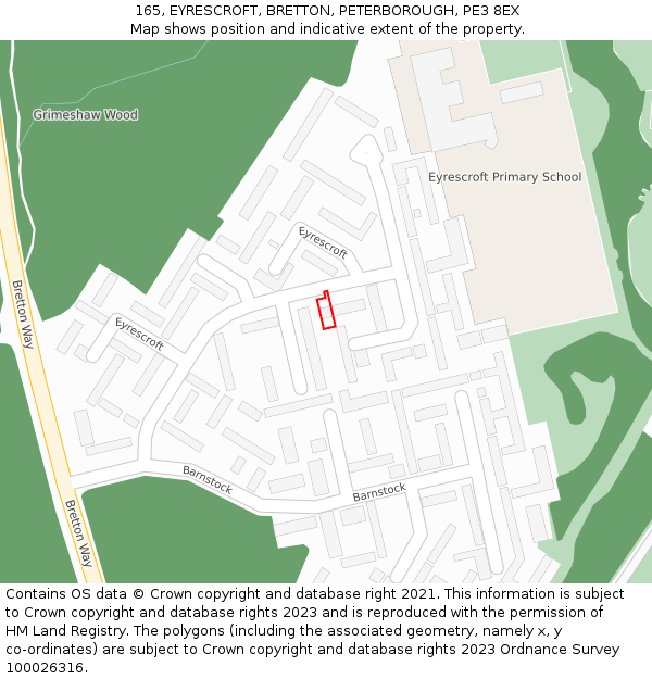 165, EYRESCROFT, BRETTON, PETERBOROUGH, PE3 8EX: Location map and indicative extent of plot