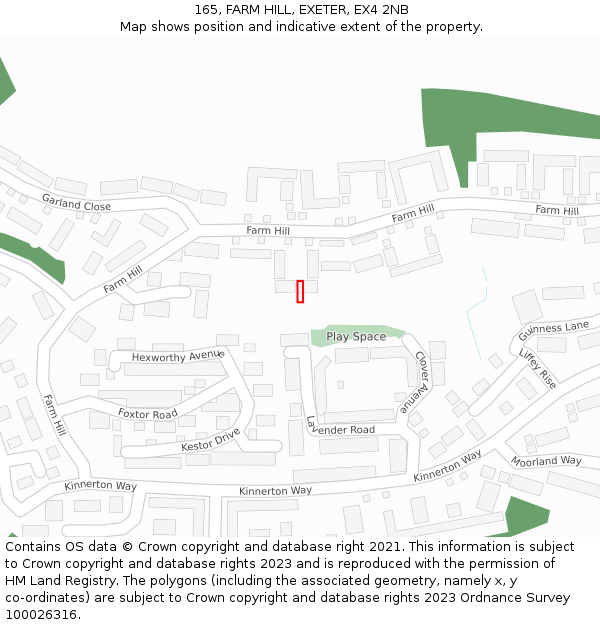 165, FARM HILL, EXETER, EX4 2NB: Location map and indicative extent of plot
