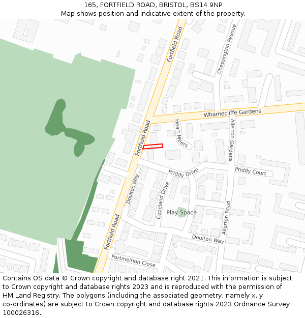 165, FORTFIELD ROAD, BRISTOL, BS14 9NP: Location map and indicative extent of plot