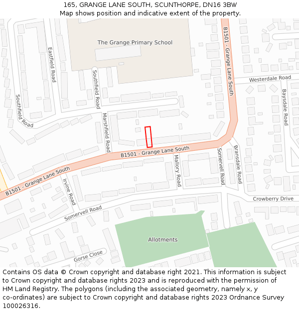 165, GRANGE LANE SOUTH, SCUNTHORPE, DN16 3BW: Location map and indicative extent of plot