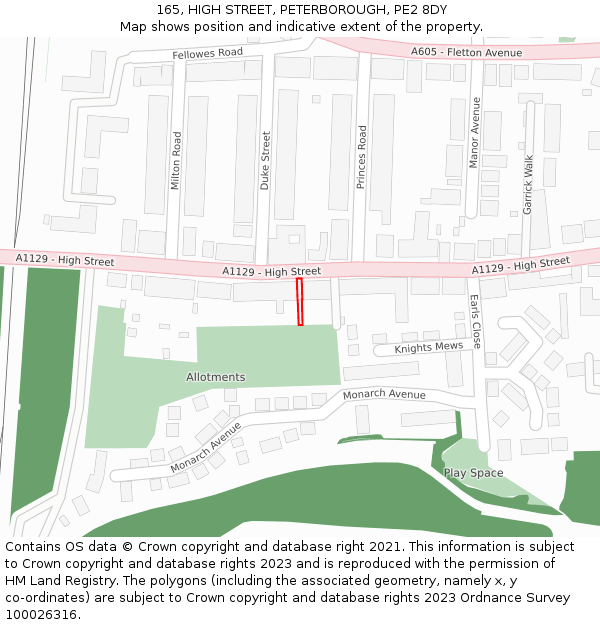 165, HIGH STREET, PETERBOROUGH, PE2 8DY: Location map and indicative extent of plot