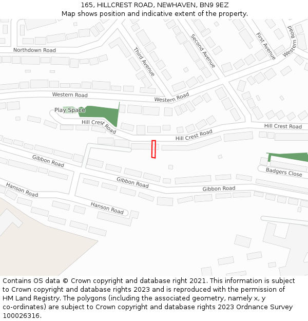 165, HILLCREST ROAD, NEWHAVEN, BN9 9EZ: Location map and indicative extent of plot