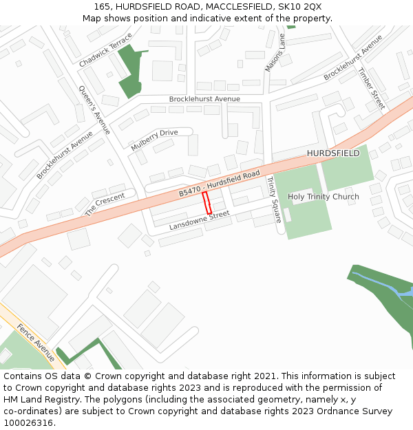 165, HURDSFIELD ROAD, MACCLESFIELD, SK10 2QX: Location map and indicative extent of plot