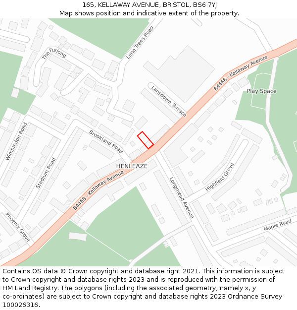 165, KELLAWAY AVENUE, BRISTOL, BS6 7YJ: Location map and indicative extent of plot