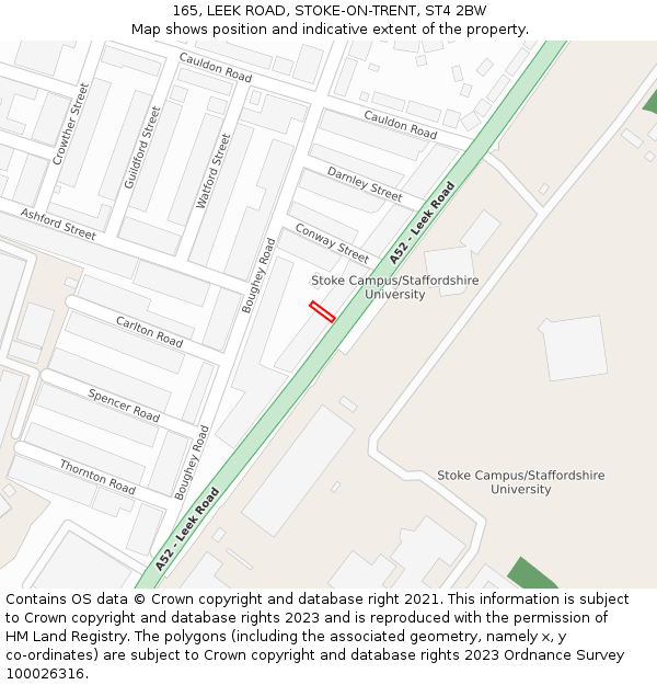 165, LEEK ROAD, STOKE-ON-TRENT, ST4 2BW: Location map and indicative extent of plot
