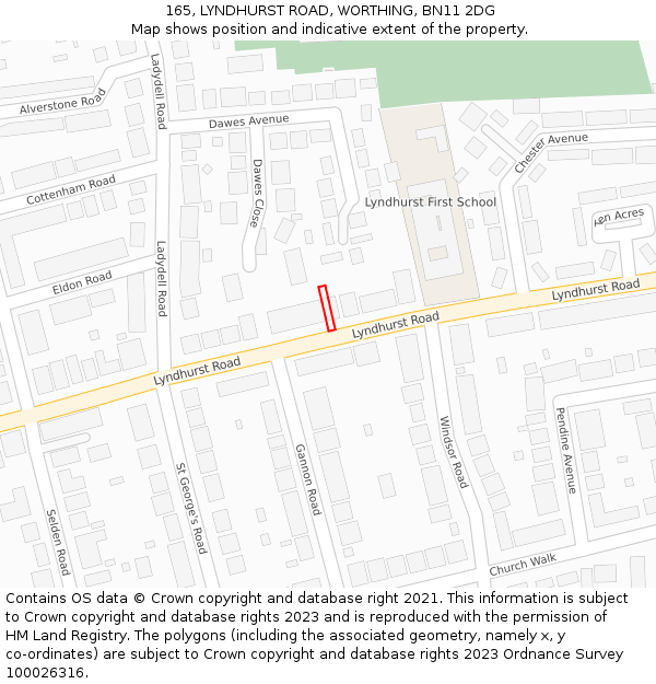 165, LYNDHURST ROAD, WORTHING, BN11 2DG: Location map and indicative extent of plot
