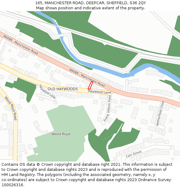 165, MANCHESTER ROAD, DEEPCAR, SHEFFIELD, S36 2QY: Location map and indicative extent of plot