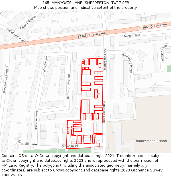 165, MANYGATE LANE, SHEPPERTON, TW17 9ER: Location map and indicative extent of plot