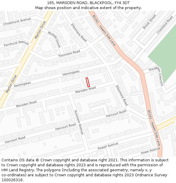 165, MARSDEN ROAD, BLACKPOOL, FY4 3DT: Location map and indicative extent of plot