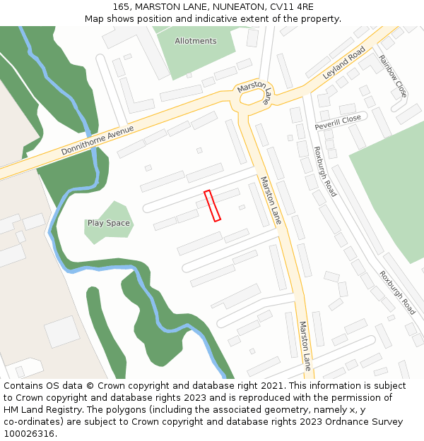 165, MARSTON LANE, NUNEATON, CV11 4RE: Location map and indicative extent of plot