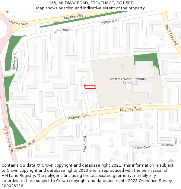 165, MILDMAY ROAD, STEVENAGE, SG1 5RT: Location map and indicative extent of plot