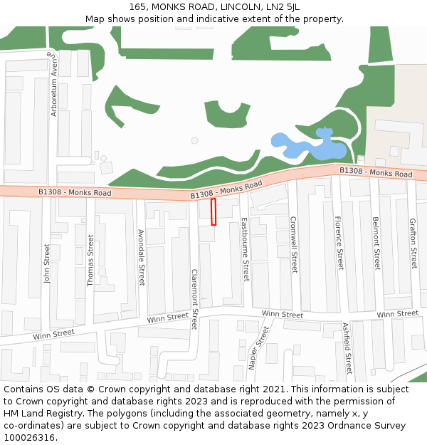 165, MONKS ROAD, LINCOLN, LN2 5JL: Location map and indicative extent of plot
