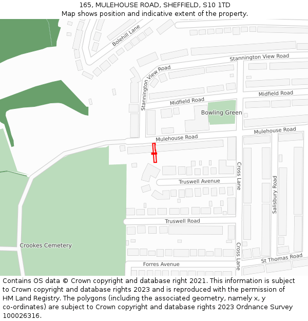 165, MULEHOUSE ROAD, SHEFFIELD, S10 1TD: Location map and indicative extent of plot