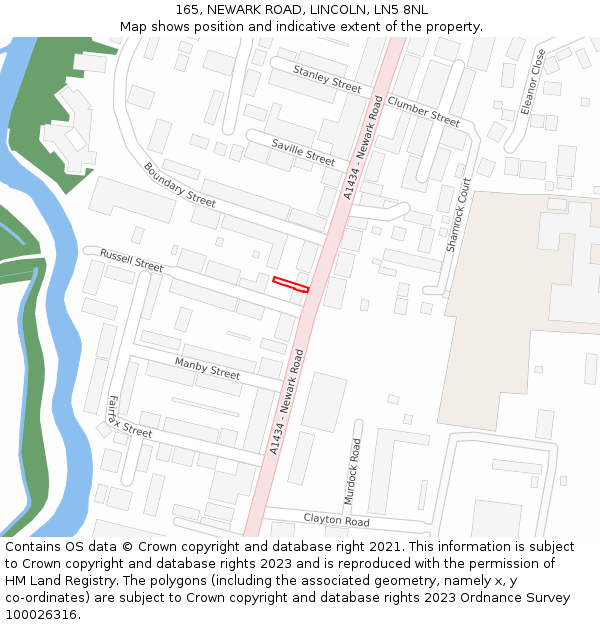 165, NEWARK ROAD, LINCOLN, LN5 8NL: Location map and indicative extent of plot