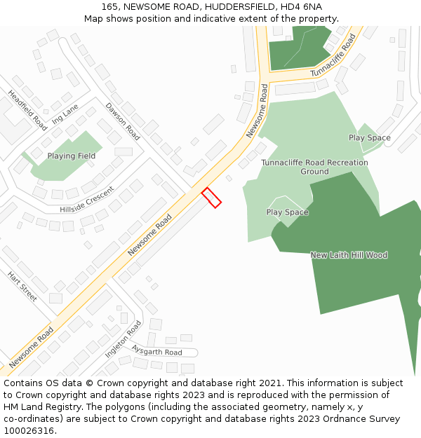 165, NEWSOME ROAD, HUDDERSFIELD, HD4 6NA: Location map and indicative extent of plot