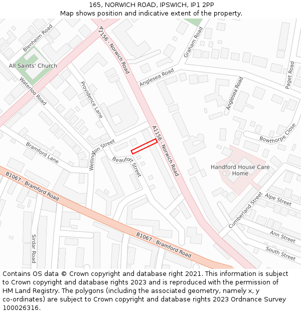 165, NORWICH ROAD, IPSWICH, IP1 2PP: Location map and indicative extent of plot