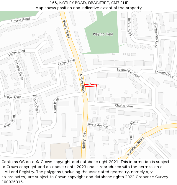 165, NOTLEY ROAD, BRAINTREE, CM7 1HF: Location map and indicative extent of plot