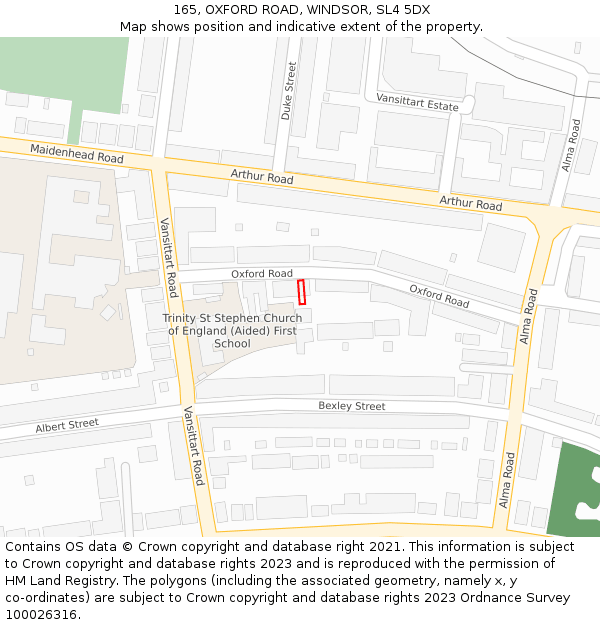 165, OXFORD ROAD, WINDSOR, SL4 5DX: Location map and indicative extent of plot