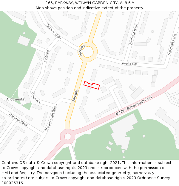 165, PARKWAY, WELWYN GARDEN CITY, AL8 6JA: Location map and indicative extent of plot
