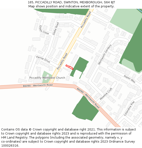 165, PICCADILLY ROAD, SWINTON, MEXBOROUGH, S64 8JT: Location map and indicative extent of plot